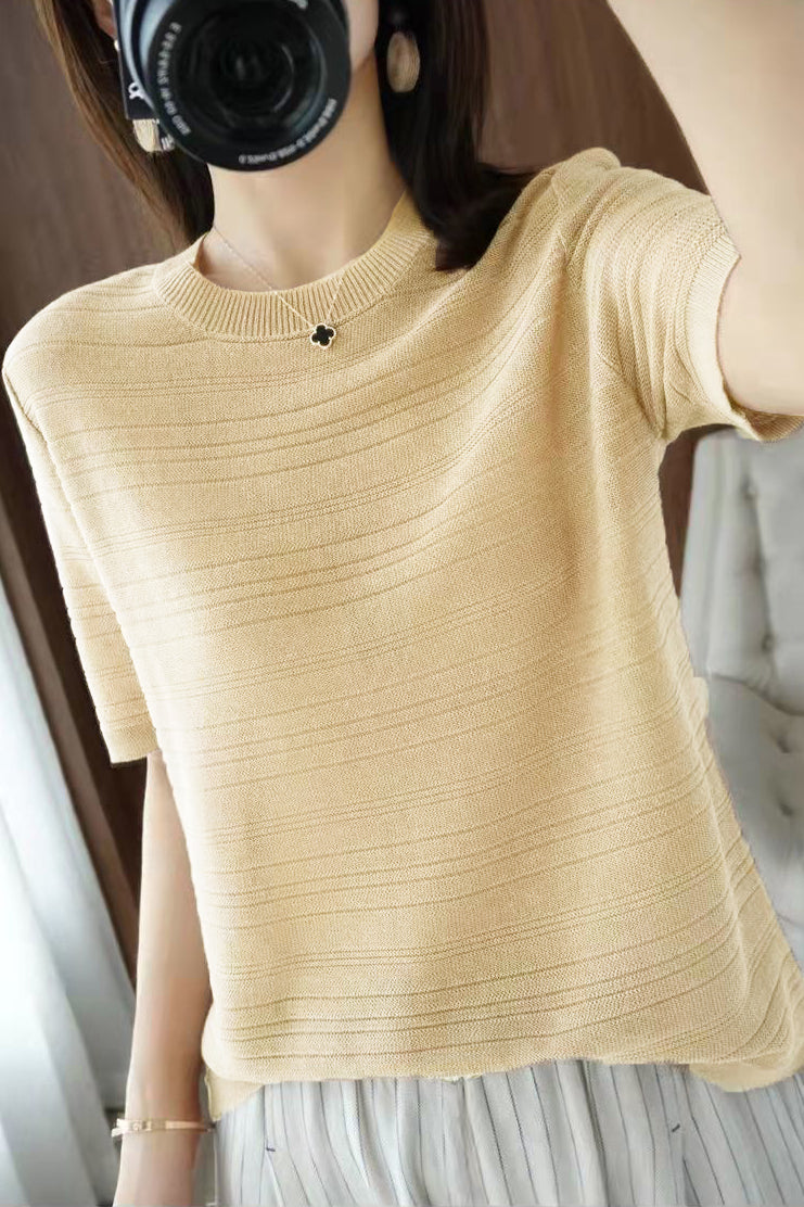 Casual Ice Silk Knit Short Sleeve T-Shirt - liwisi