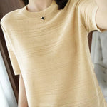 Casual Ice Silk Knit Short Sleeve T-Shirt - liwisi