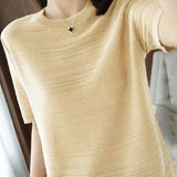 Casual Ice Silk Knit Short Sleeve T-Shirt - liwisi