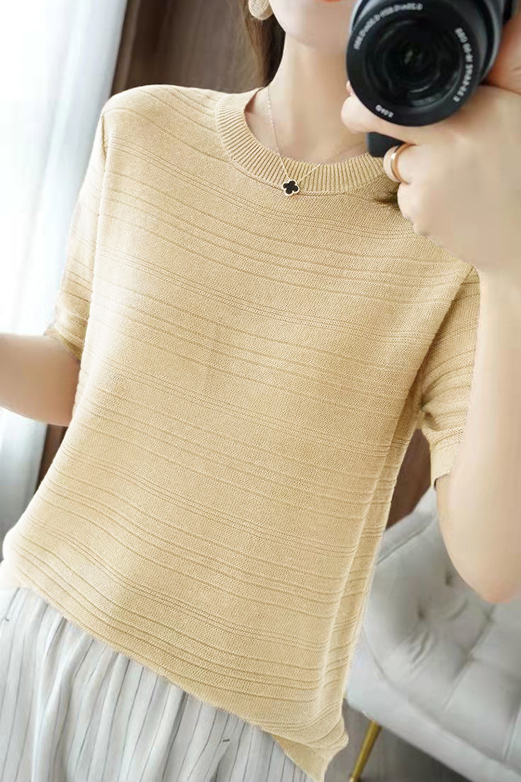 Casual Ice Silk Knit Short Sleeve T-Shirt - liwisi