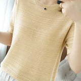 Casual Ice Silk Knit Short Sleeve T-Shirt - liwisi