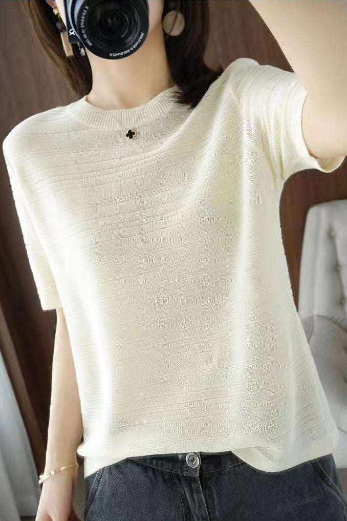 Casual Ice Silk Knit Short Sleeve T-Shirt - liwisi
