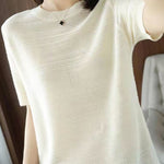 Casual Ice Silk Knit Short Sleeve T-Shirt - liwisi