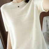 Casual Ice Silk Knit Short Sleeve T-Shirt - liwisi