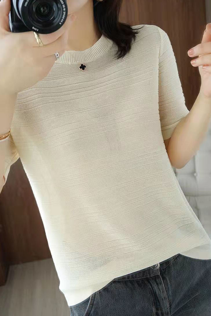 Casual Ice Silk Knit Short Sleeve T-Shirt - liwisi