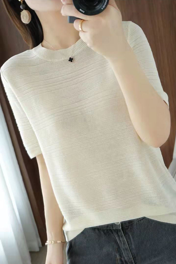 Casual Ice Silk Knit Short Sleeve T-Shirt - liwisi