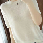 Casual Ice Silk Knit Short Sleeve T-Shirt - liwisi