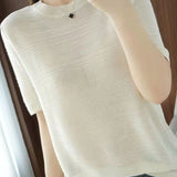 Casual Ice Silk Knit Short Sleeve T-Shirt - liwisi