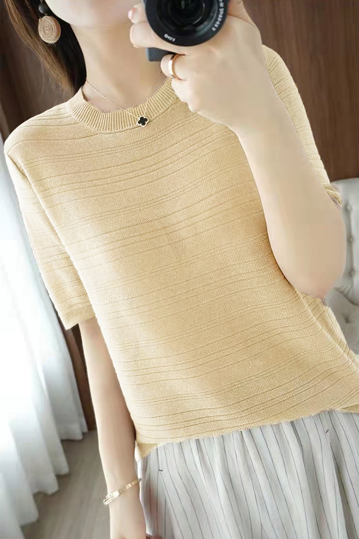 Casual Ice Silk Knit Short Sleeve T-Shirt - liwisi