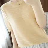 Casual Ice Silk Knit Short Sleeve T-Shirt - liwisi