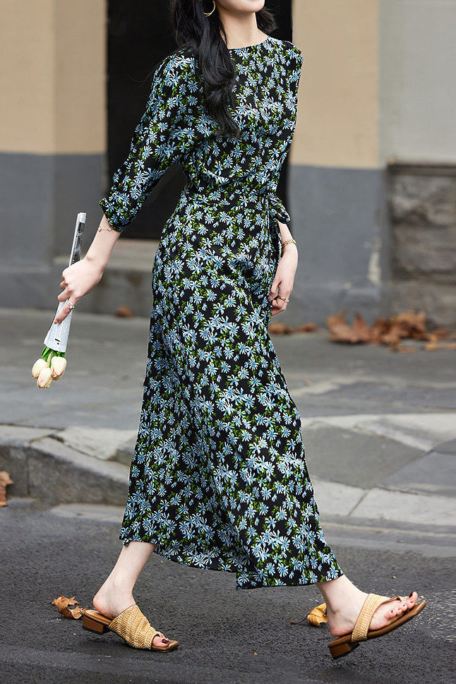 Elegant Floral Wrap Dress - liwisi