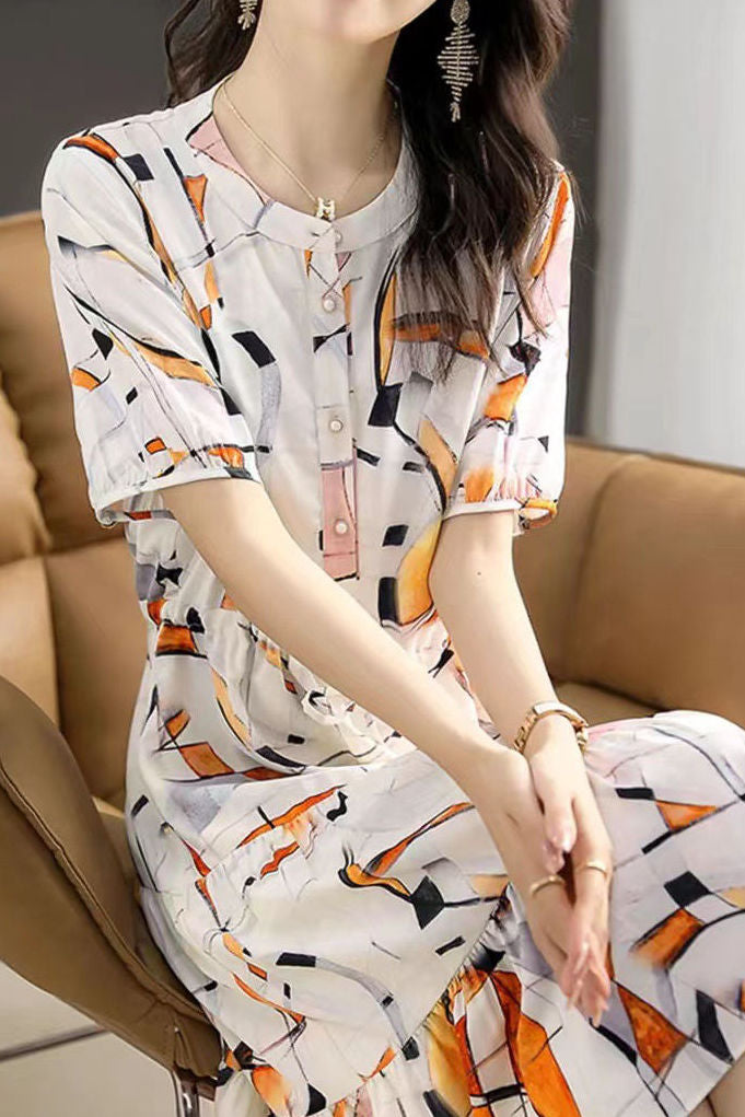 Casual Waist Tie Print Dress - liwisi