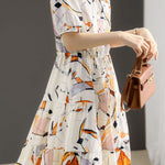 Casual Waist Tie Print Dress - liwisi