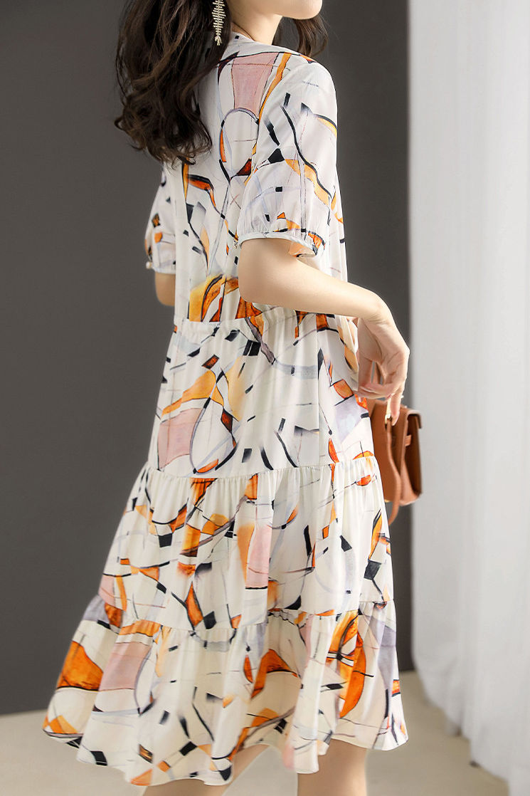 Casual Waist Tie Print Dress - liwisi