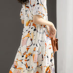 Casual Waist Tie Print Dress - liwisi