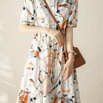Casual Waist Tie Print Dress - liwisi