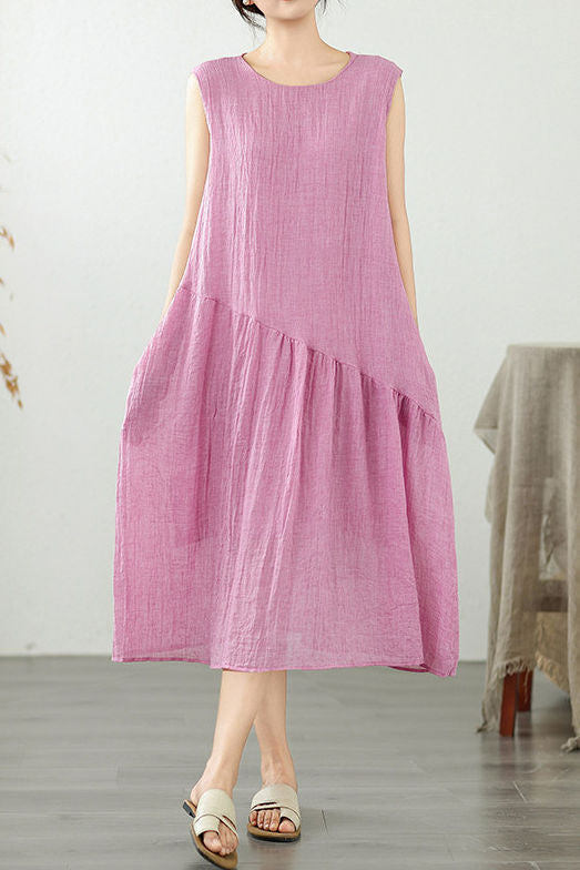 Casual Solid Color Cotton Linen Dress - liwisi
