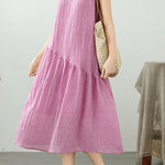 Casual Solid Color Cotton Linen Dress - liwisi
