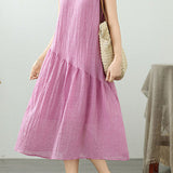 Casual Solid Color Cotton Linen Dress - liwisi