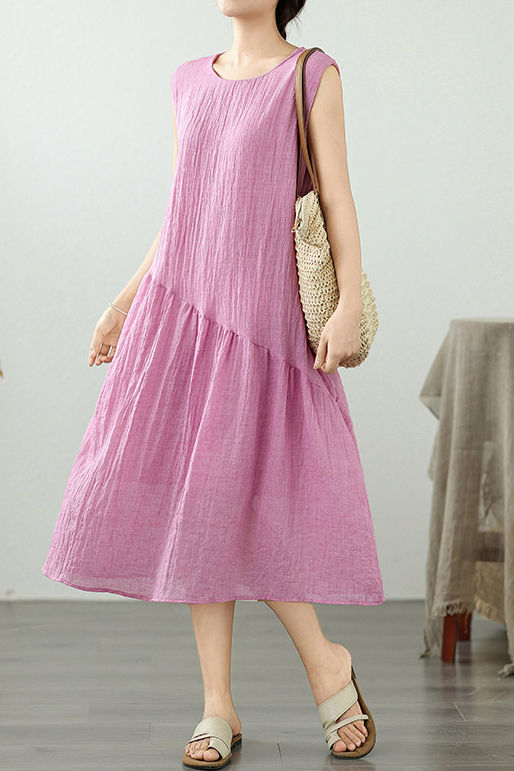 Casual Solid Color Cotton Linen Dress - liwisi