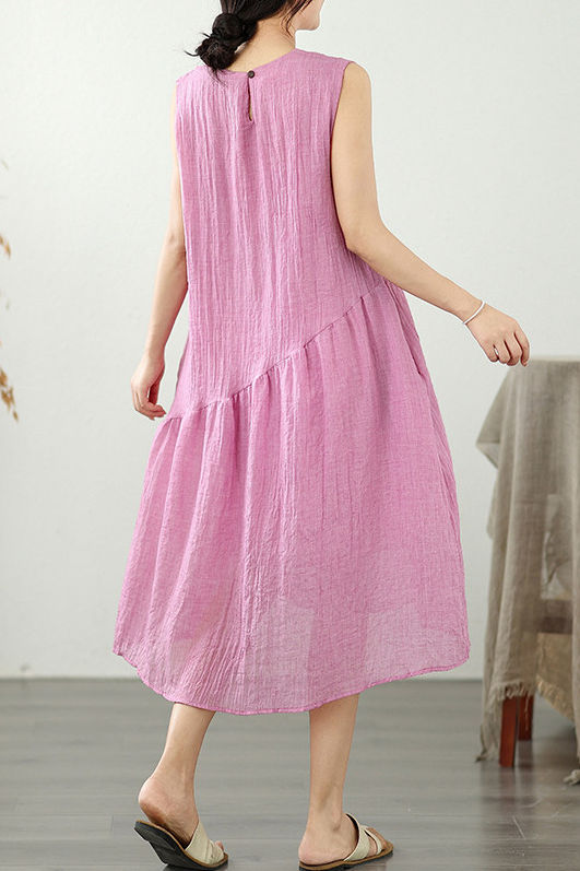 Casual Solid Color Cotton Linen Dress - liwisi