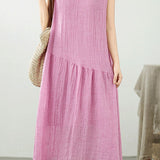 Casual Solid Color Cotton Linen Dress - liwisi