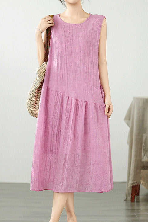Casual Solid Color Cotton Linen Dress - liwisi