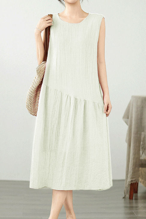 Casual Solid Color Cotton Linen Dress - liwisi