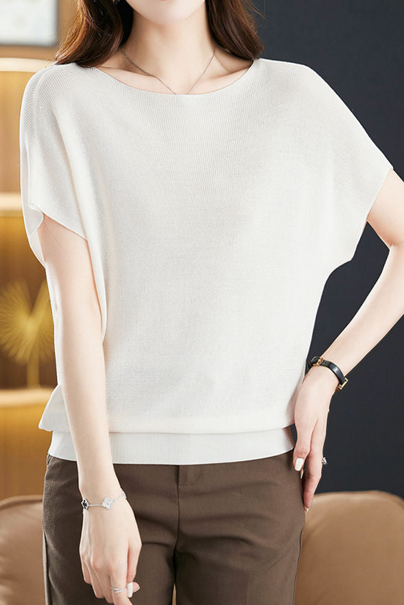 Casual Off Shoulder Batwing Sleeve Knit Sweater - liwisi