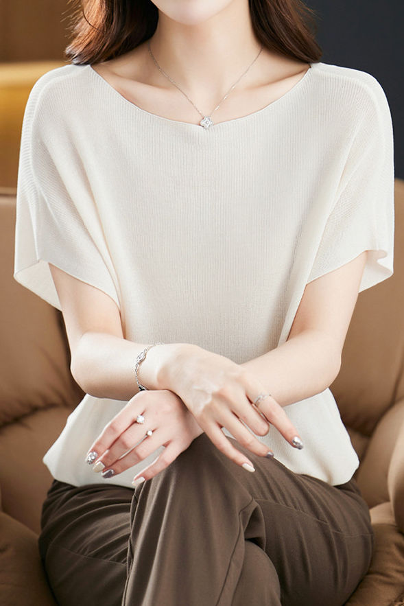 Casual Off Shoulder Batwing Sleeve Knit Sweater - liwisi