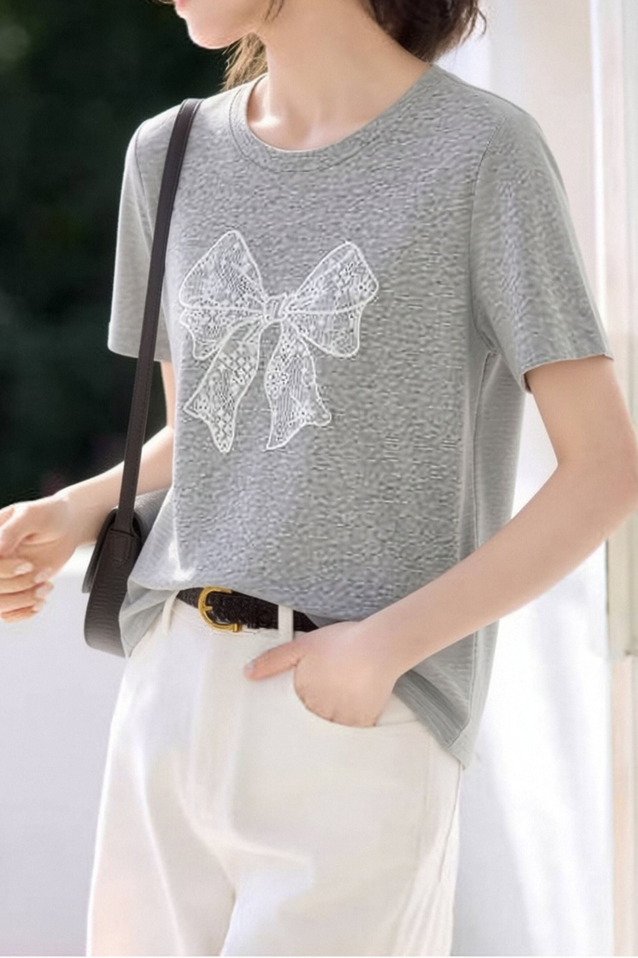 Casual Lace Butterfly Print T-Shirt - liwisi