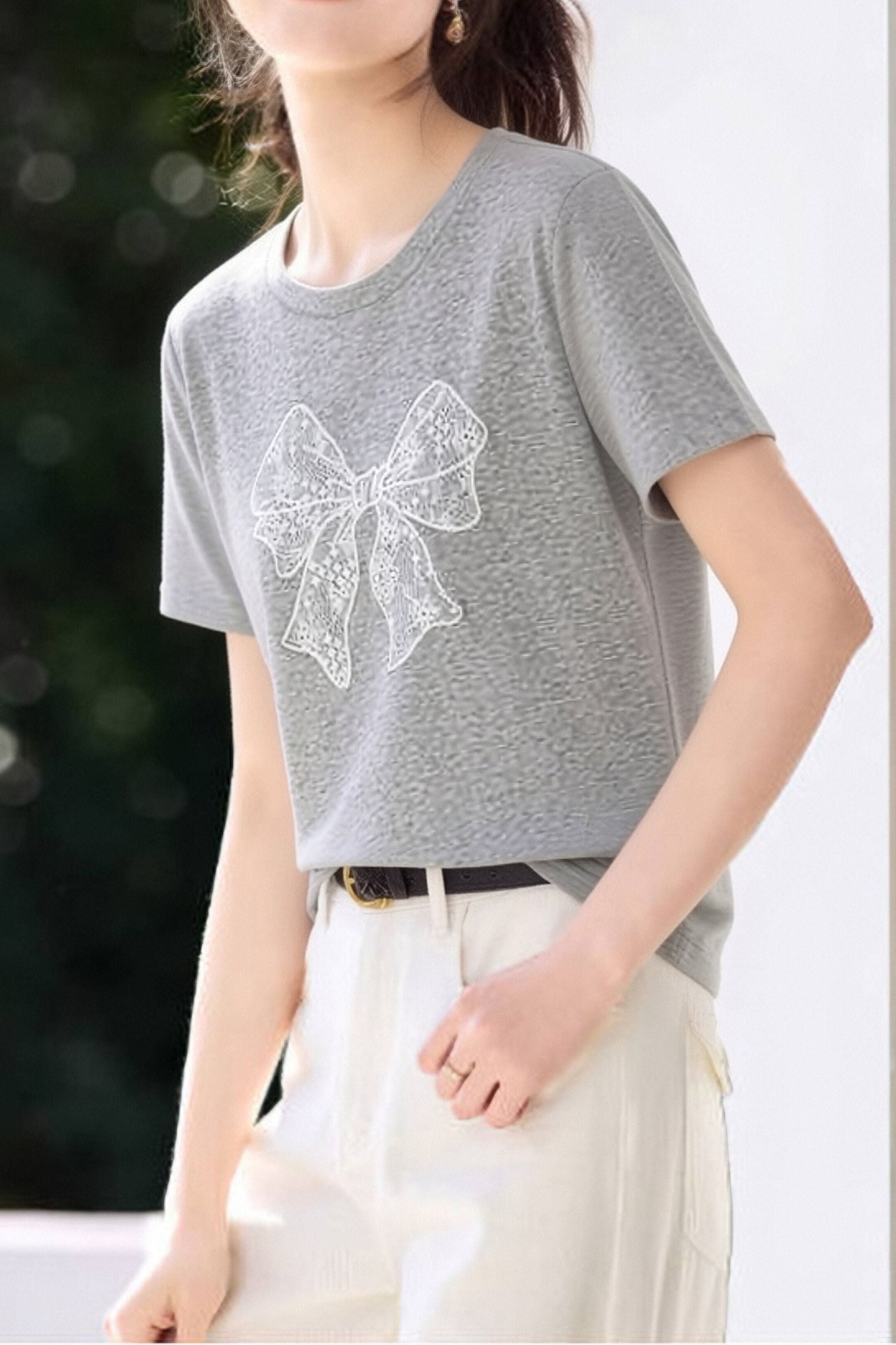 Casual Lace Butterfly Print T-Shirt - liwisi