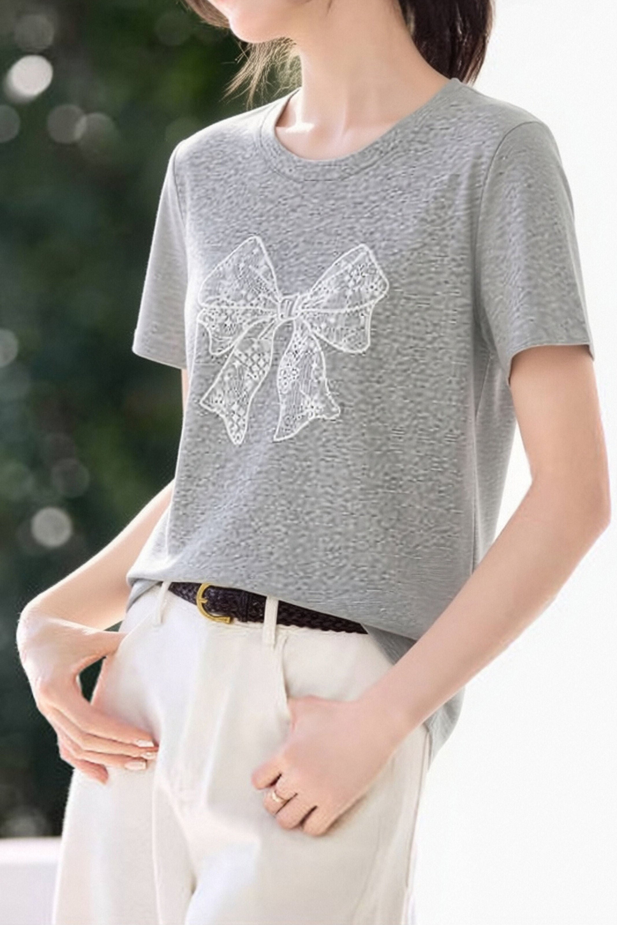 Casual Lace Butterfly Print T-Shirt - liwisi