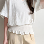 Casual Solid Color V-Neck T-Shirt - liwisi