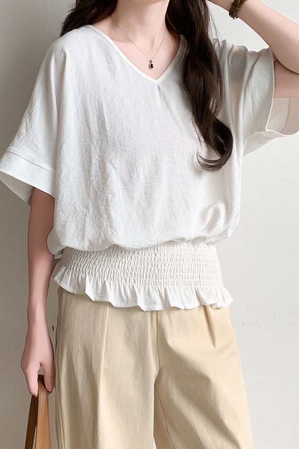 Casual Solid Color V-Neck T-Shirt - liwisi