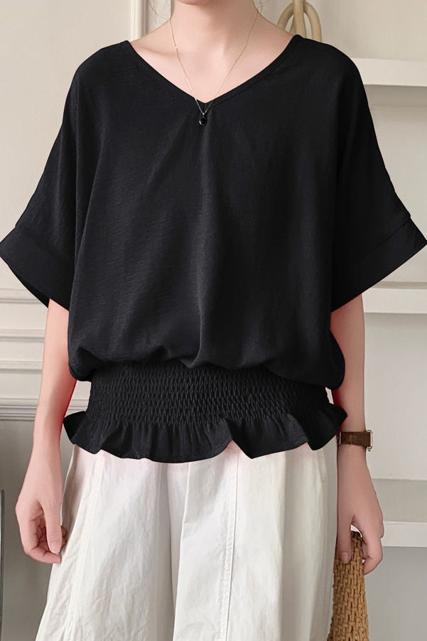 Casual Solid Color V-Neck T-Shirt - liwisi