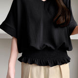 Casual Solid Color V-Neck T-Shirt - liwisi