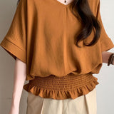 Casual Solid Color V-Neck T-Shirt - liwisi