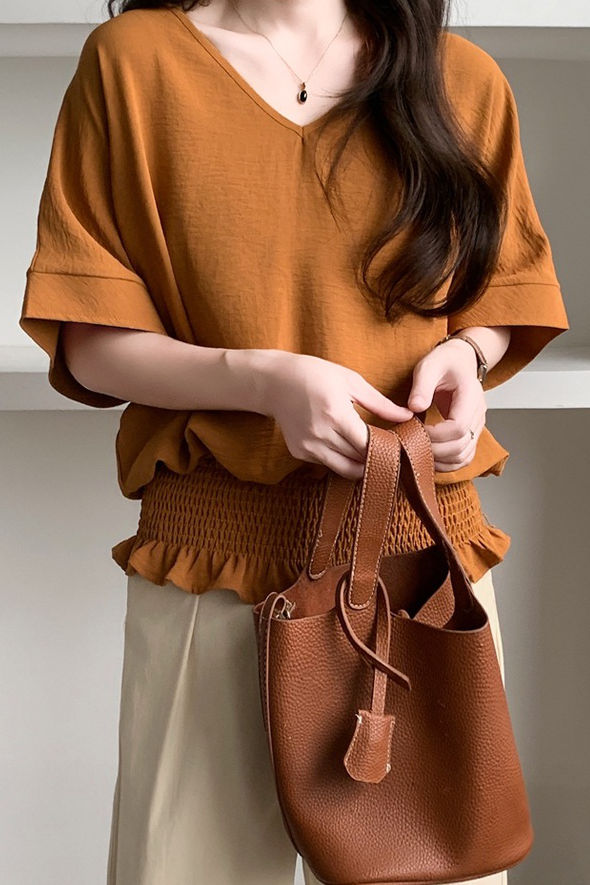 Casual Solid Color V-Neck T-Shirt - liwisi