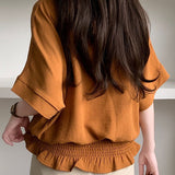 Casual Solid Color V-Neck T-Shirt - liwisi