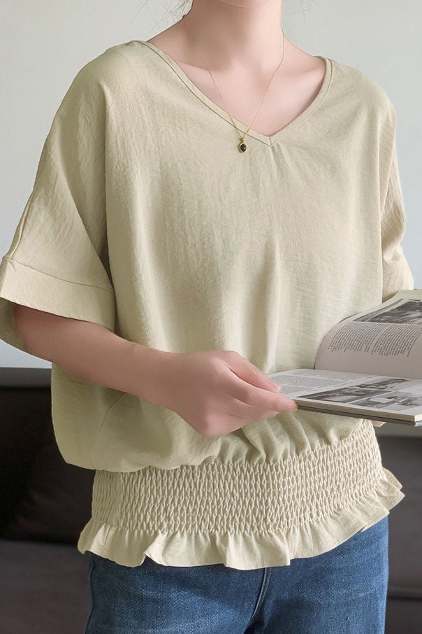 Casual Solid Color V-Neck T-Shirt - liwisi