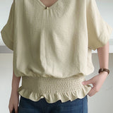 Casual Solid Color V-Neck T-Shirt - liwisi