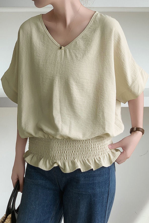 Casual Solid Color V-Neck T-Shirt - liwisi