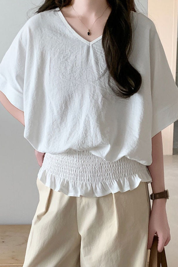 Casual Solid Color V-Neck T-Shirt - liwisi