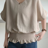 Casual Solid Color V-Neck T-Shirt - liwisi