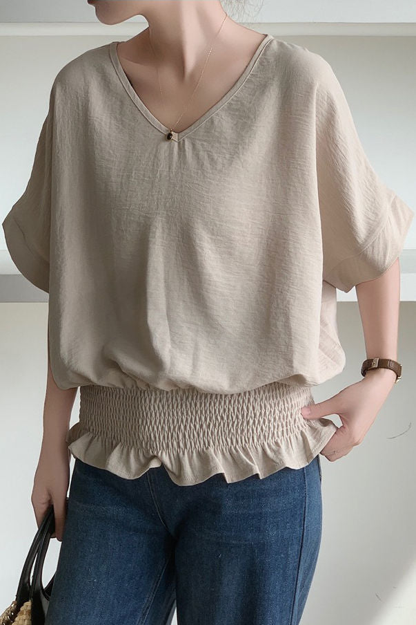 Casual Solid Color V-Neck T-Shirt - liwisi