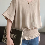 Casual Solid Color V-Neck T-Shirt - liwisi