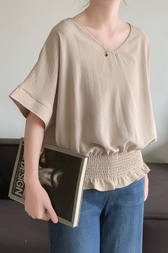 Casual Solid Color V-Neck T-Shirt - liwisi
