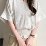 Casual Solid Color V-Neck T-Shirt - liwisi