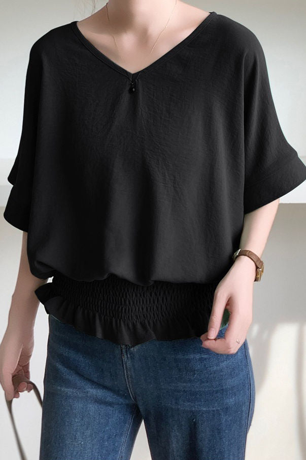 Casual Solid Color V-Neck T-Shirt - liwisi